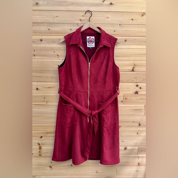 Lesley Evers Dresses & Skirts - Lesley Evers Size 1X Plus Size Burgundy Red Zip Front Collared Shirt Dress